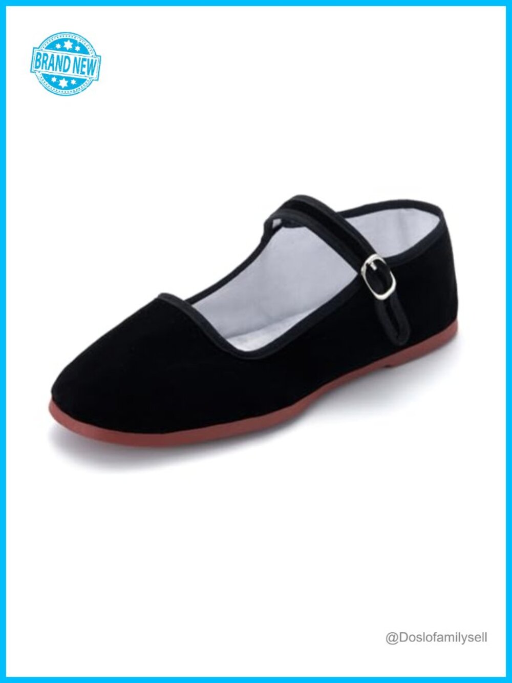 Chinese Mary Jane Flats Slip On Buckle Cotton Lined Square Toe Hand Stitched